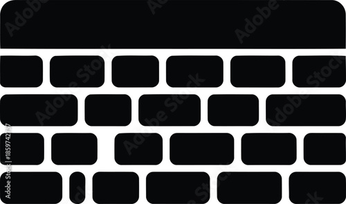 Vector Illustration of Brick Wall Icon: Solid Black Construction, Building Blocks, Flat Vector Design