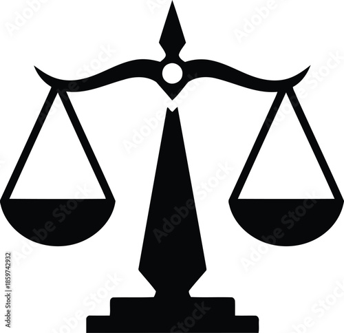 Vector Illustration of Justice Scales Icon: Law, Legal Balance, Court Symbol - Black Silhouette