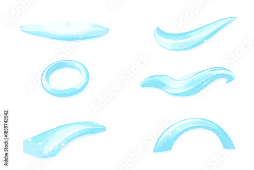 Soft Geometry Icons. Solid style icons of Soft Geometry: mist stripe, curved beam, translucent ring, fluid trail, bright path,