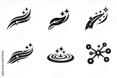Flowing Light Icons. Solid style icons of Flowing Light: glide pulse, leaf spark, luminous arc, flowing thread, soft ripple,
