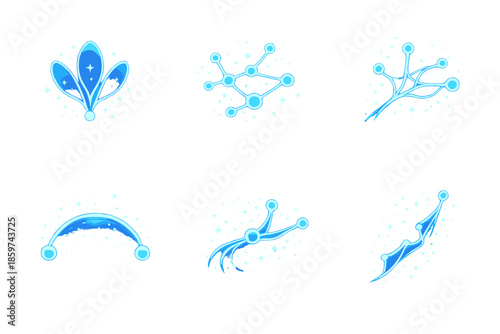 Networked Growth Icons. Solid style icons of Networked Growth: signal petal, branch mesh, neural thread, glowing arc, flowing node