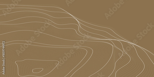 An abstract image with smooth, wavy contour lines in light beige or cream colors on a uniform warm brown (cocoa or mocha) background., topographic patterns resembling contour maps of elevations