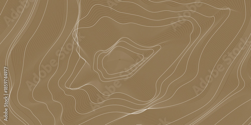 An abstract image with smooth, wavy contour lines in light beige or cream colors on a uniform warm brown (cocoa or mocha) background., topographic patterns resembling contour maps of elevations