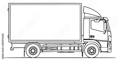 drawing of a large truck with a blank outline, black, blank, drawing, large, outline, road, step, truck, against transparent background