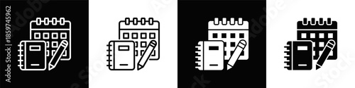 Daily Planner Icon White And Black Background Style