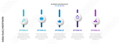 Progress bar featuring 5 arrow-shaped elements, symbolizing the five stages of business strategy and progression. Clean timeline infographic design template. Vector for mobile presentation.