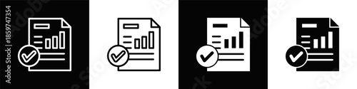 Reports Icon Set White Black Background Style