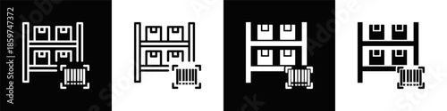 Inventory Icon Set White Black Background Style