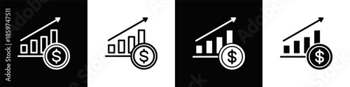 Revenue Icon Set White Black Background Style