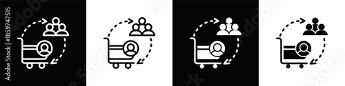 Customers Icon Set White Black Background Style