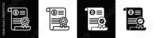Billing Icon Set White Black Background Style