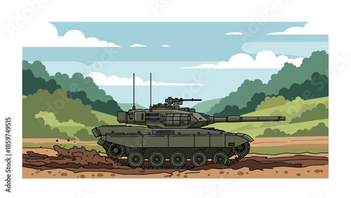 Modern vector illustration of military tank in side view, neutral defense vehicle concept ideal for military technology and security visuals