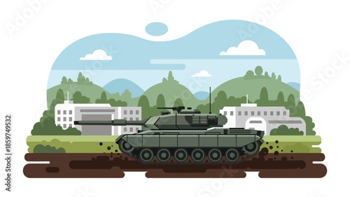 Modern vector illustration of military tank in side view, neutral defense vehicle concept ideal for military technology and security visuals