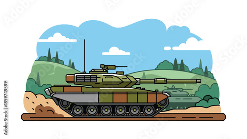 Modern vector illustration of military tank in side view, neutral defense vehicle concept ideal for military technology and security visuals