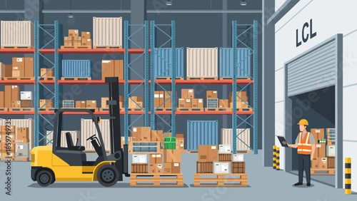 Efficient modern warehouse interior showcasing robust logistics operations with goods storage and