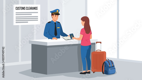International passenger presenting identification documents at a formal customs clearance