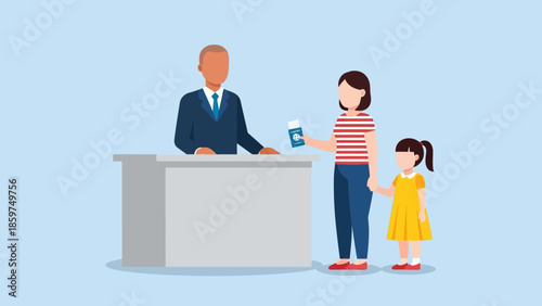 Smooth airport check-in or border control experience for a traveling parent and young child