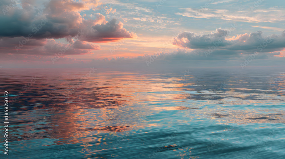 Obraz premium Quiet sunset over water with soft reflections and empty space 