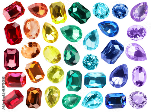 Photos Set of bright gemstones isolated on white