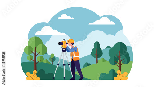 Modern vector illustration of mining exploration survey with geologist and mapping equipment, ideal for mineral exploration and industry presentations