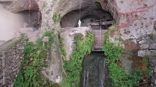 Serene small waterfall in Amalfi historic paper mill district