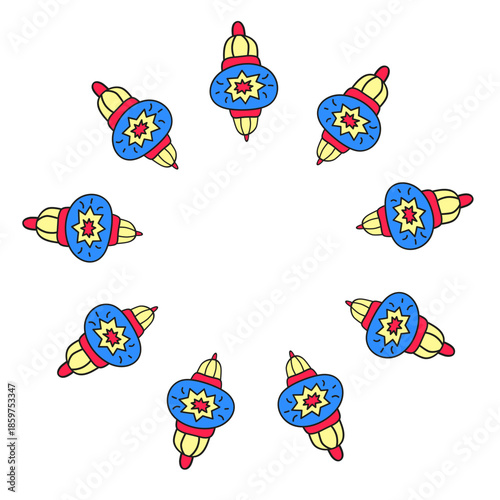 Cute round frame with Turkish lanterns isolated on white background.