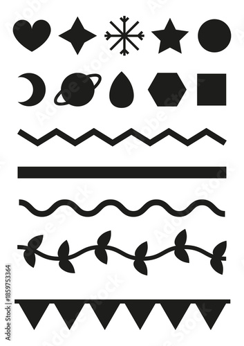 Bullet journal stencils set isolated on white background. Black geometric silhouettes. Perfect for cutting machines, plotter and laser.
