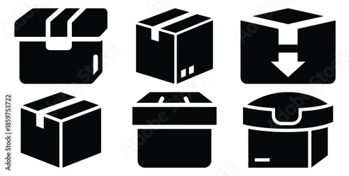 A black silhouette of a  backup archive box icon set. Simple graphic element.