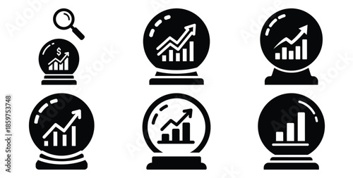 A black silhouette of a  business forecast crystal icon set. Simple graphic element.