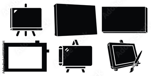 A black silhouette of a  canvas art board icon set. Simple graphic element.