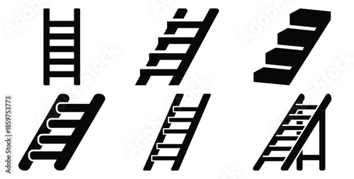 A black silhouette of a  career ladder steps icon set. Simple graphic element.