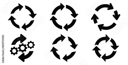 A black silhouette of a  continuous improvement cycle icon set. Simple graphic element.