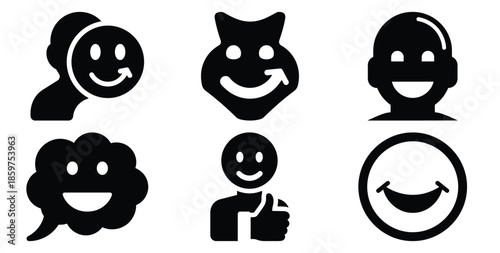 A black silhouette of a  customer satisfaction smile icon set. Simple graphic element.