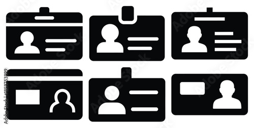 A black silhouette of a  digital identity card icon set. Simple graphic element.