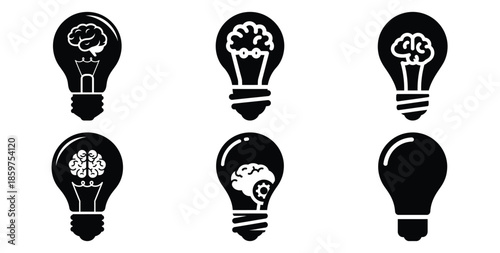 A black silhouette of a  intellectual property bulb icon set. Simple graphic element.