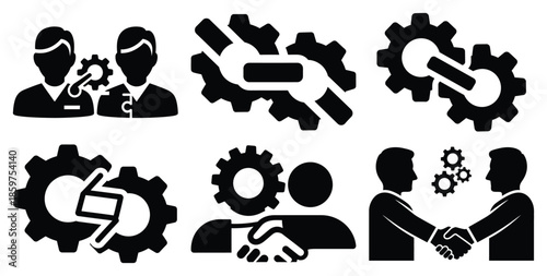 A black silhouette of a  joint venture diagram icon set. Simple graphic element.
