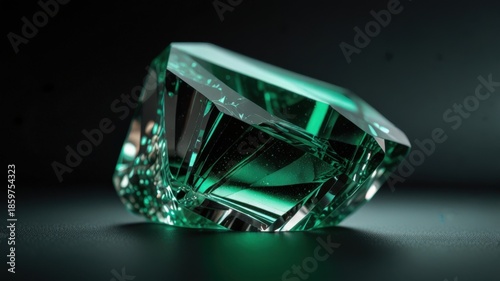Irregular Emerald Green Crystal Texture, on Black Background With Soft Internal Glow