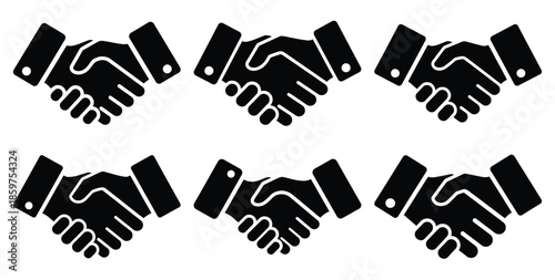 A black silhouette of a  partner handshake icon set. Simple graphic element.
