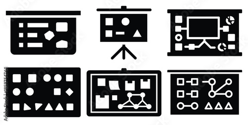 A black silhouette of a  strategic planning board icon set. Simple graphic element.