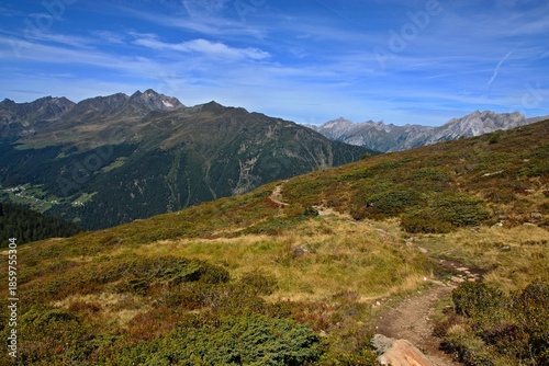 Austrian Alps - view of the peaks in Lechtal Alps from the footpath to chalet Ascher Hutte