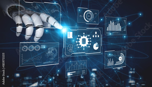 Cuadro en lienzo AI reading big data visualization dashboard, analyzing insights, identifying patterns, and generating strategic decisions through automated data interpretation