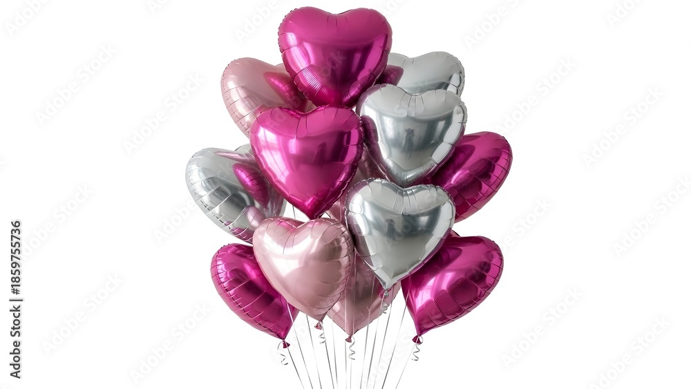 Fototapeta premium Happy birthday celebration with pink and silver heart balloons decoration ideas