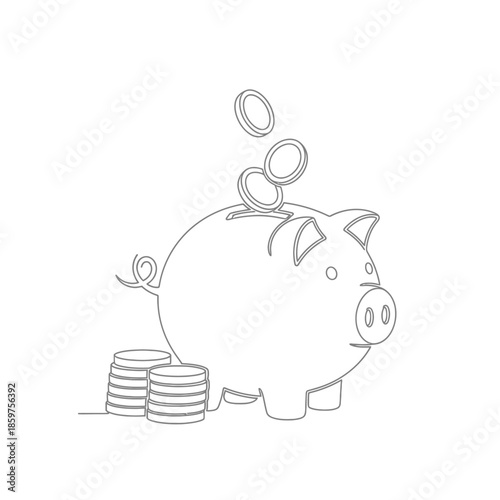 Cute Piggy Bank with Coins Falling Into It Illustrating Saving Money Concept