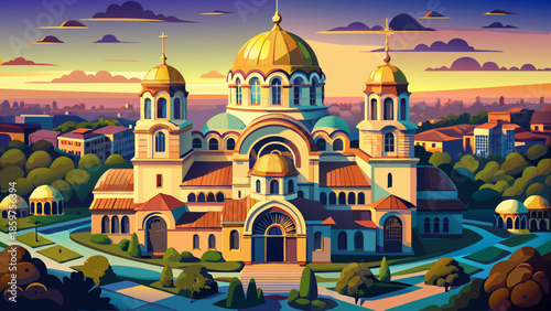 Very beautiful exterior view of Alexander Nevsky Cathedral in Sofia, Bulgaria, emphasizing monumental scale, ornate details, and timeless Eastern European architecture.