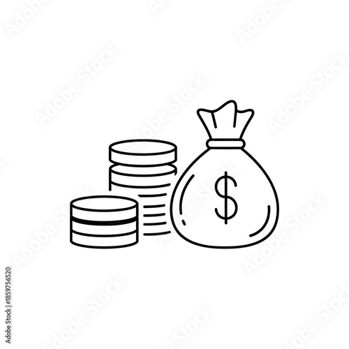 Financial Growth Concept with Coins and Money Bag Illustration
