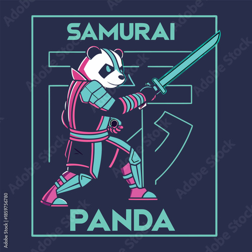 Future Street Warrior — Samurai Panda in Cyber Armor with Neon Typography