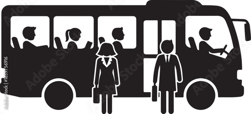 People boarding a bus with a driver and passengers inside