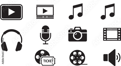 Modern set of entertainment and media icons