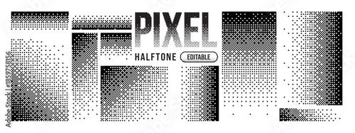 Fade pixel pattern with dither square background for dot effect line. Vector element geometric with brick particle burst for black design texture. Abstract defragmentation fade.