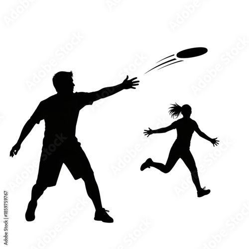 Man and woman playing frisbee together Isolated On Transparent Background.